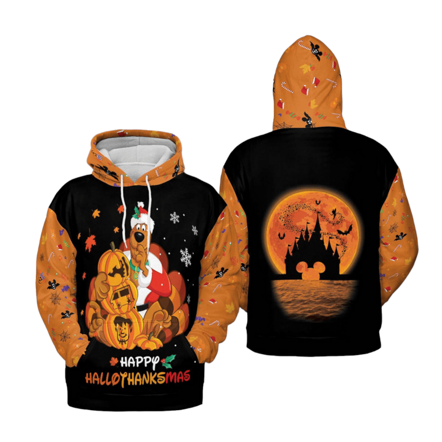 Scooby Doo Hoodie Scooby Doo Happy Hallothanksmas Hoodie Black Orange Unisex