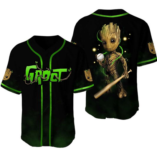 Marvel Jersey Marvel Guardian Of The Galaxy Baseball Player Groot Graphic Black Green Jersey Shirt Marvel Groot Baseball Jersey For Men