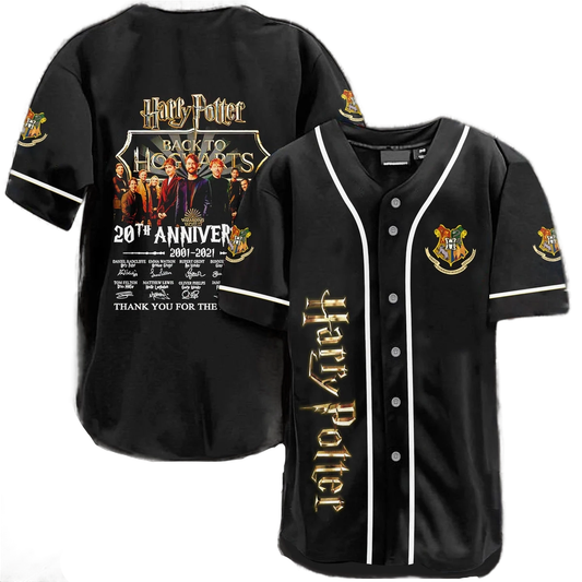 HP Jersey HP Back To Hogwarts 20th Anniversary 2001-2021 Black Jersey Shirt HP Baseball Jersey