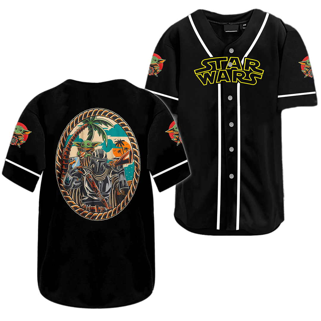 Star Wars Jersey Star Wars Mandalorians Boba Fett With Grogu Graphic Black Jersey Shirt Star Wars Baseball Jersey For Men