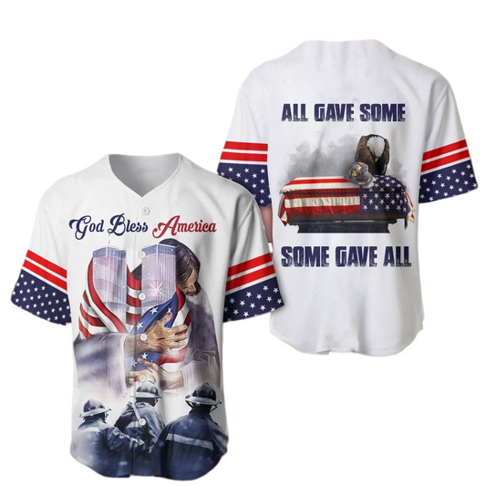 Patriot Day Jersey God Bless America All Gave Some Some Gave All White Jersey Shirt For Men Women September 11th Baseball Jersey