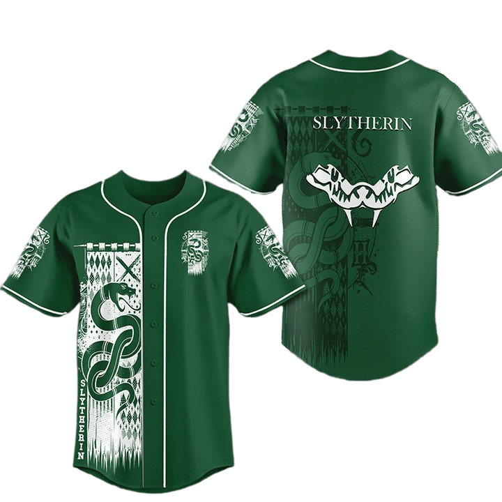 HP Jersey HP Slytherin House Mascot Serpent Green White Jersey Shirt HP Baseball Jersey Slytherin Baseball Jersey