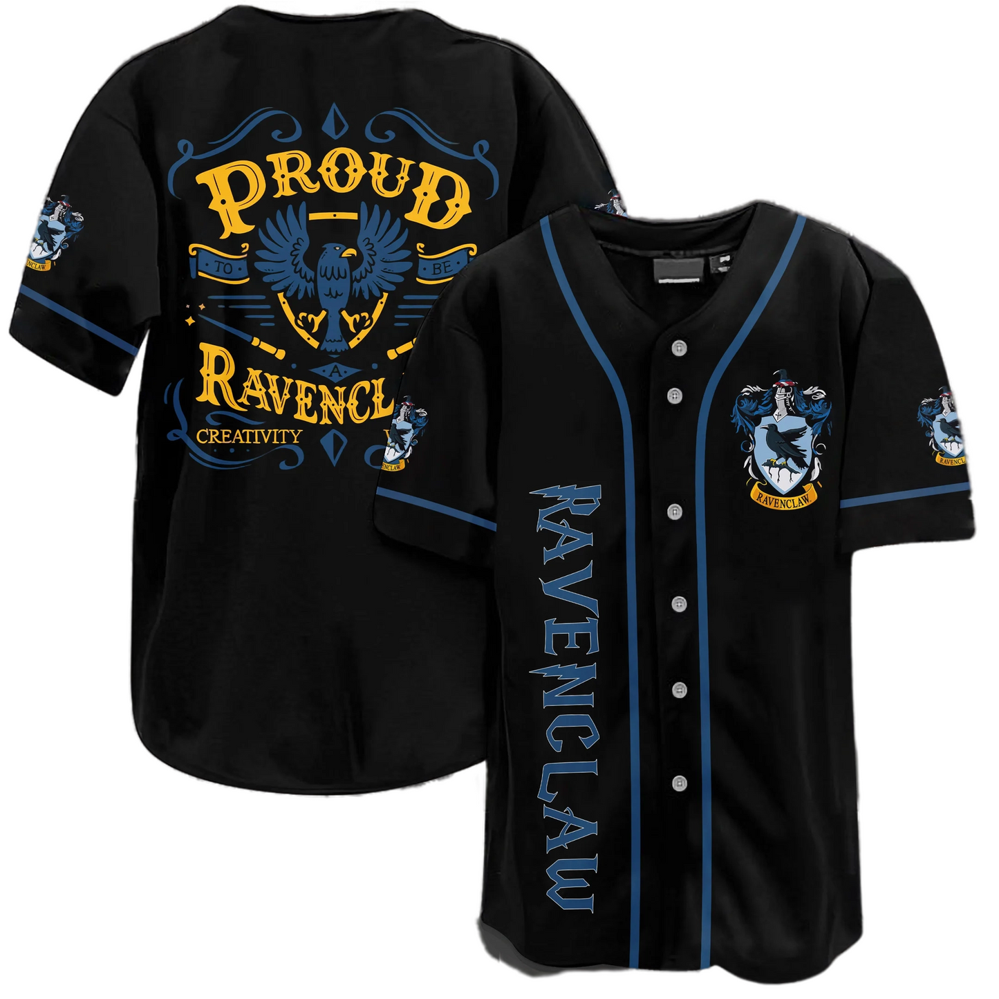 HP Jersey HP Proud To Be Ravenclaw Eagle Mascot Creativity Wisdom Blue Black Jersey Shirt HP Baseball Jersey