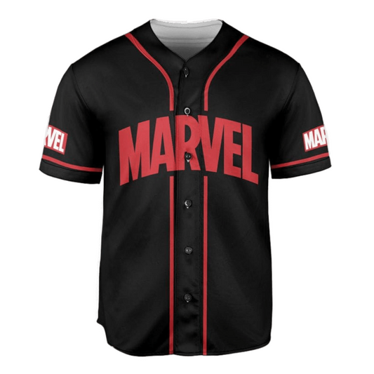 Marvel Jersey Hero Characters Art Graphic In Marvel Black Jersey Shirt Marvel Baseball Jersey For Men