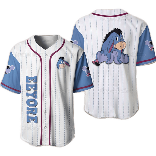 Winnie The Pooh Jersey Disney Winnie The Pooh Cute Eeyore Character White Blue Jersey Shirt Winnie The Pooh Baseball Jersey Disney Baseball Jersey