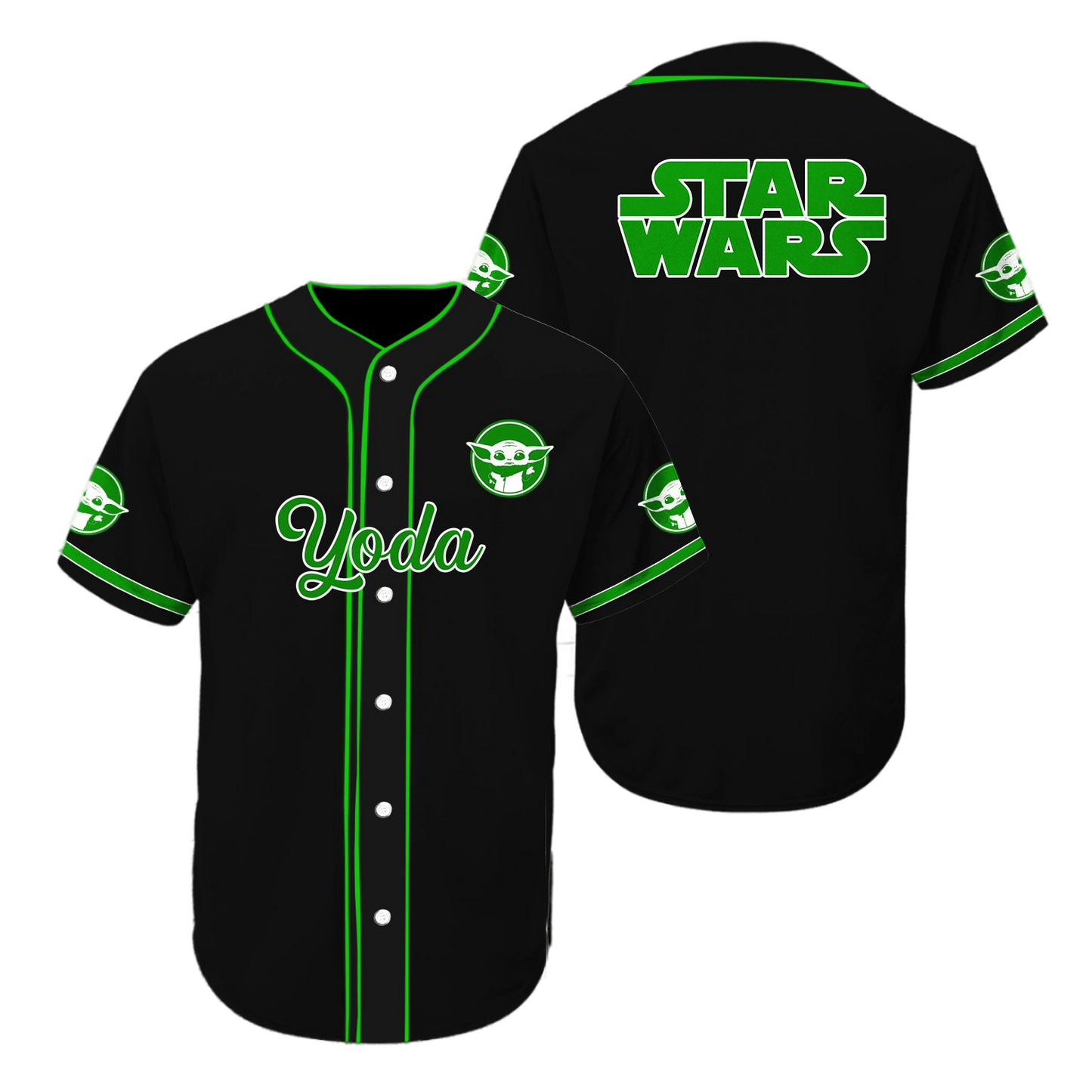 Star Wars Jersey Star Wars Baby Yoda Grogu Pattern Green Black Jersey Shirt Star Wars Baseball Jersey For Men