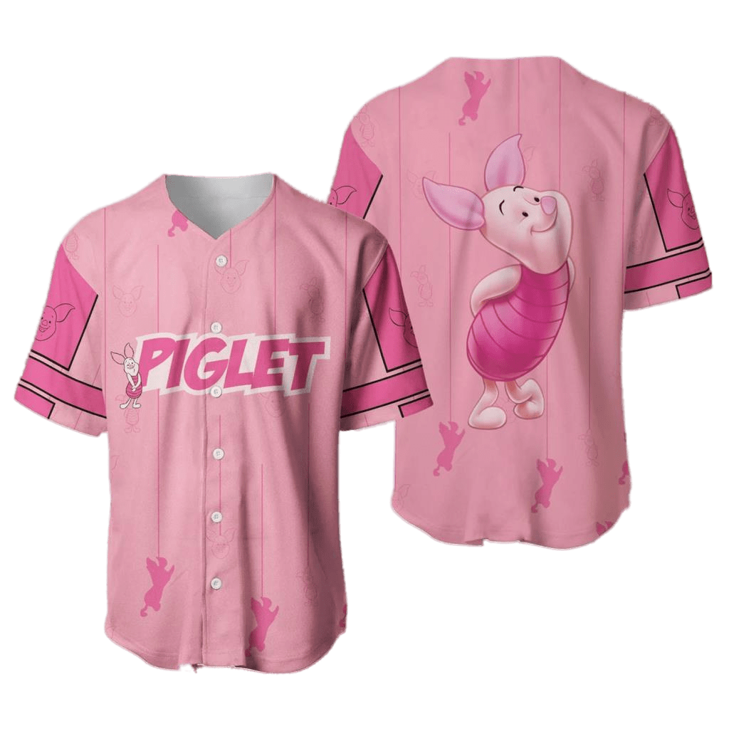 Winnie The Pooh Jersey Disney Winnie The Pooh Cute Piglet Character Pink Jersey Shirt Winnie The Pooh Baseball Jersey Disney Baseball Jersey