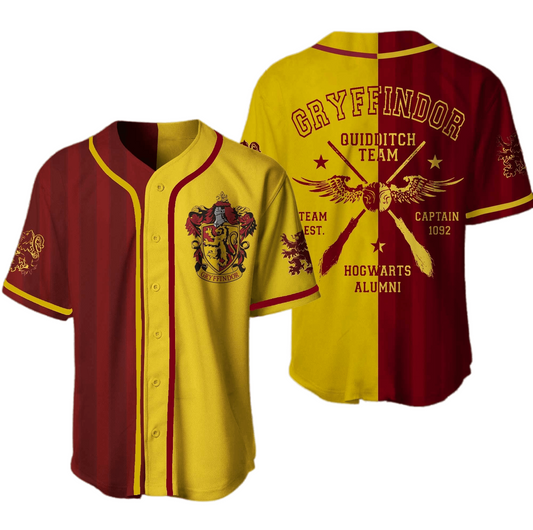 HP Jersey HP Gryffindor Quidditch Team Captain Est 1092 Hogwarts Alumni Yellow Red Jersey Shirt HP Baseball Jersey