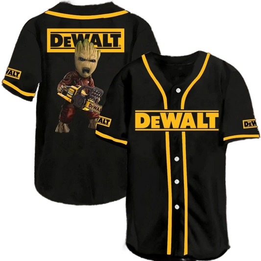 Marvel Jersey Marvel Guardian Of The Galaxy Dewalt Angry Groot Graphic Black Yellow Jersey Shirt Marvel Groot Baseball Jersey For Men