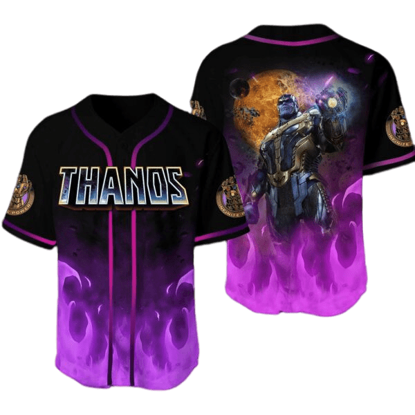 Marvel Jersey Marvel Super Villain Thanos With Infinity Gauntlet Purple Jersey Shirt Thanos Baseball Jersey Marvel Baseball Jersey For Men