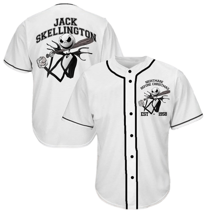 TNBC Jersey Jack Skellington Hitter Player Est 1958 White Jersey Shirt TNBC Baseball Jersey