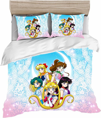 Sailor Moon Bedding Set Sailor Moon And Friends Duvet Covers Blue Pink Unique Gift