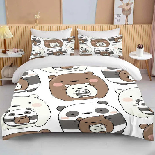 We Bare Bear Bedding Set Chibi Cute Bare Bears Duvet Covers White Unique Gift