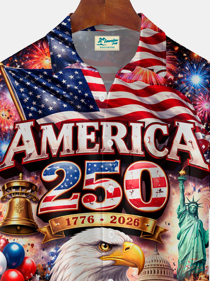 Alohadaddy® Hawaiian Retro Flag 250th Anniversary Print Men's Button-Down Short-Sleeve Shirt Big & Tall