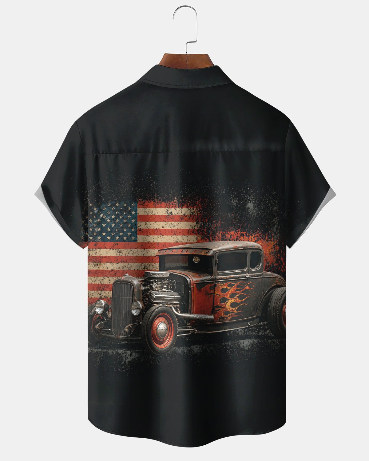 Alohadaddy® Men's Short-Sleeve Button-Down Shirt with Vintage Car Print and Chest Pocket