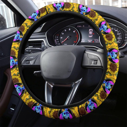 Stitch Steering Wheel Cover Stitch In Zipper Sunflower Pattern Driving Wheel Cover Yellow