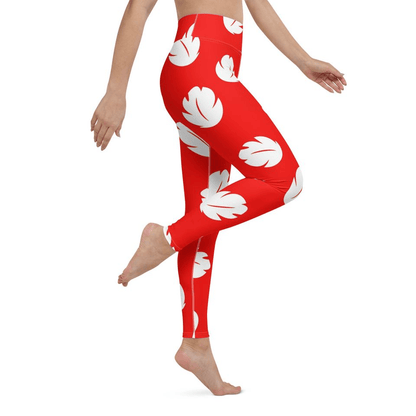 Stitch Leggings Lilo Clothes Pattern Tropical Leaf High Waisted Legging Red For Women