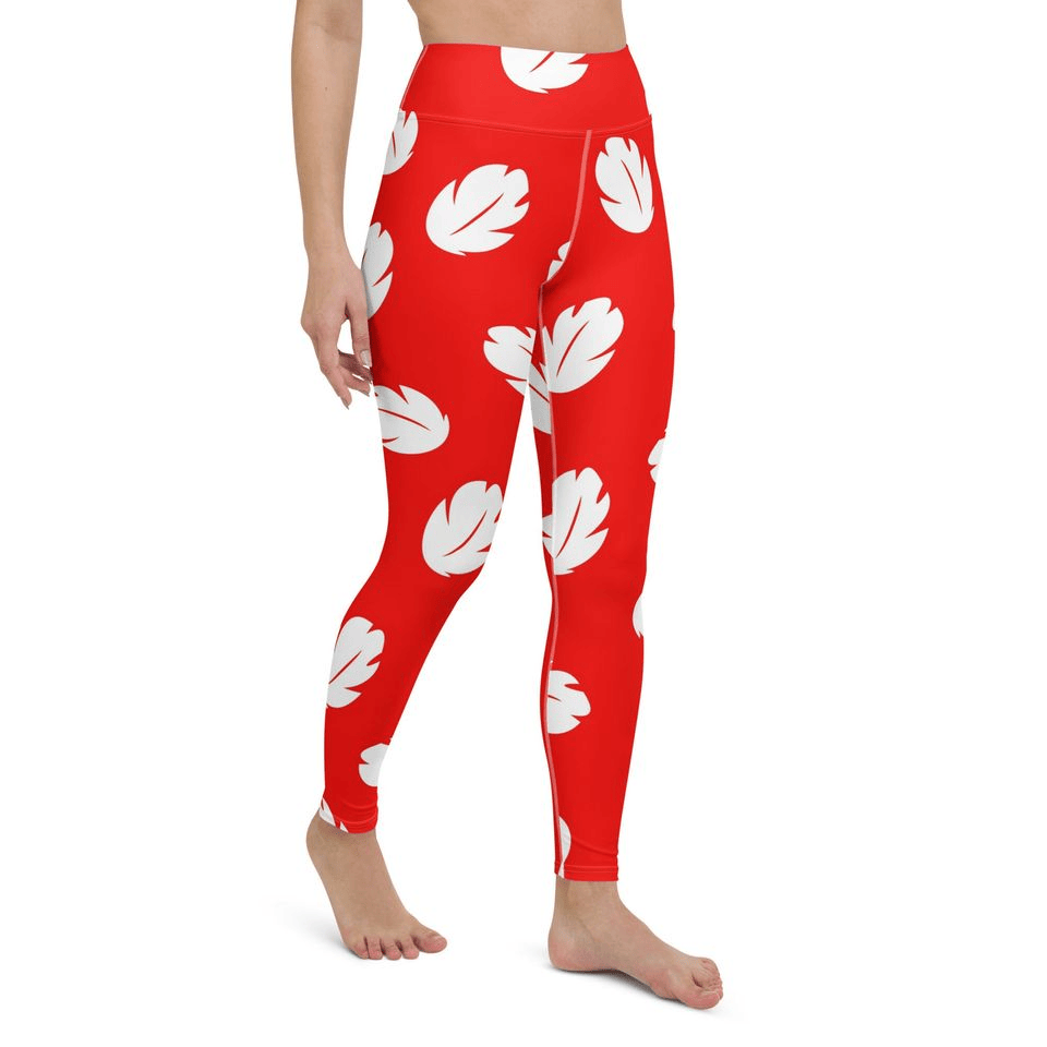 Stitch Leggings Lilo Clothes Pattern Tropical Leaf High Waisted Legging Red For Women