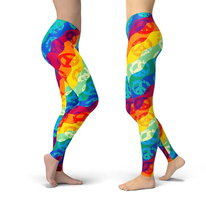 Hippie Leggings Hippie Peace Symbol Pattern High Waisted Legging Colorful For Women