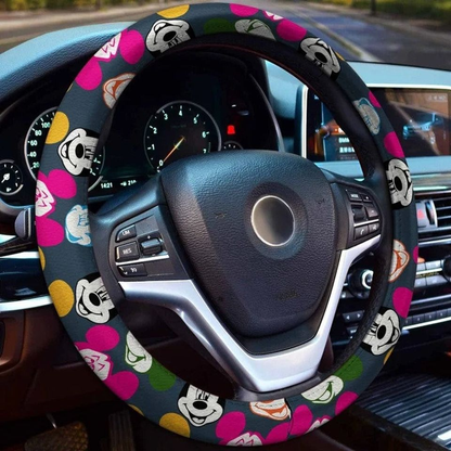 MM Steering Wheel Cover MM Smiling Face Head Pattern Driving Wheel Cover Pink Gray