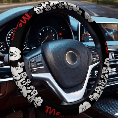 MM Steering Wheel Cover MM Faces Emotions Pattern Driving Wheel Cover Black White