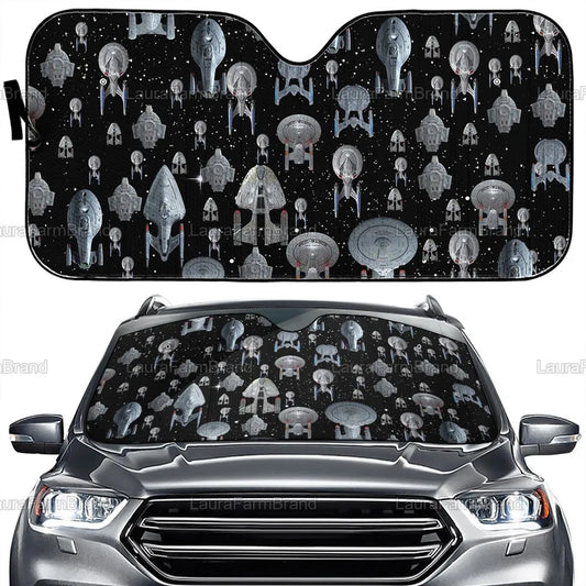 SW Car Sun Shade SW Galaxy Spaceships Pattern Winshield Sun Shade Black Gray