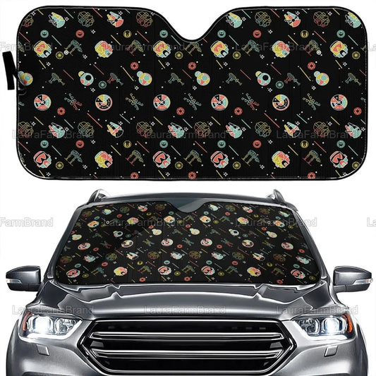 SW Car Sun Shade SW Battle Space Ship Pattern Winshield Sun Shade Black