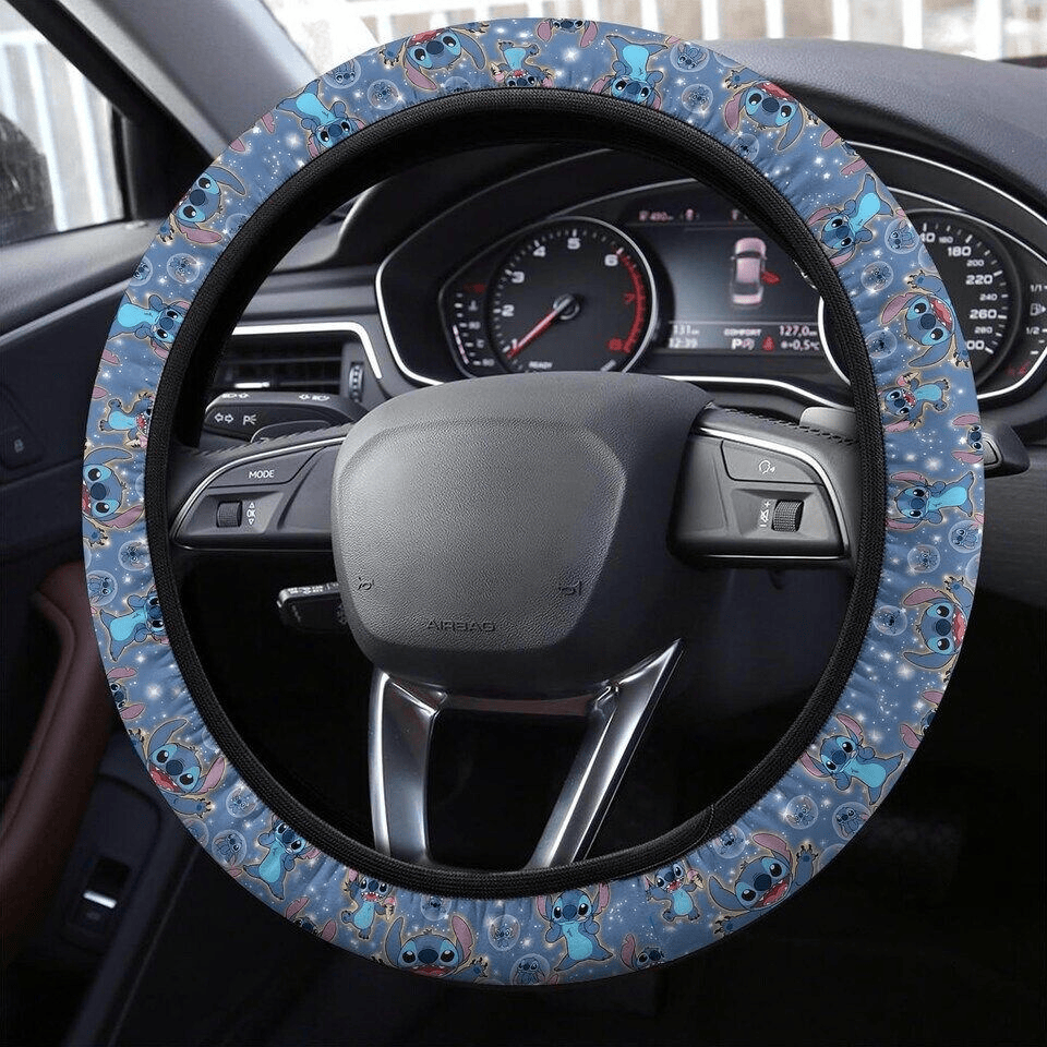 Stitch Steering Wheel Cover Stitch Poses Bubble Pattern Driving Wheel Cover Blue