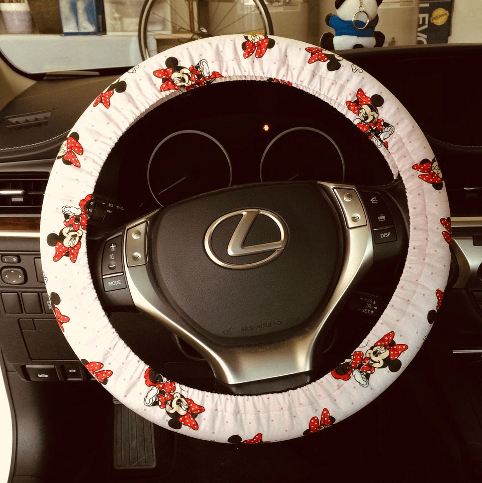 Minnie Steering Wheel Cover MM Cute Pose Pattern Driving Wheel Cover White