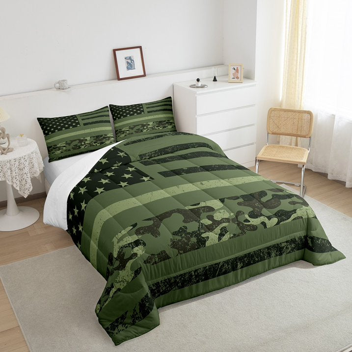 Veteran Bedding Set Veteran American Flag Camoflage Pattern Duvet Covers Green Unique Gift