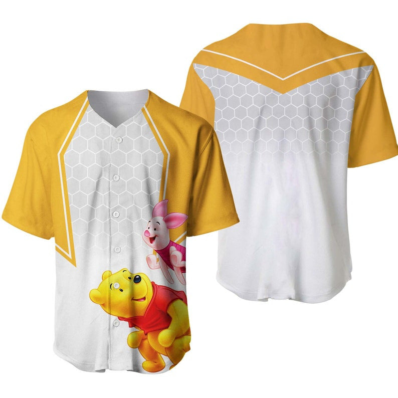 Winnie The Pooh Jersey Disney Winnie The Pooh Piglet Characters Yellow White Jersey Shirt Winnie The Pooh Baseball Jersey Disney Baseball Jersey