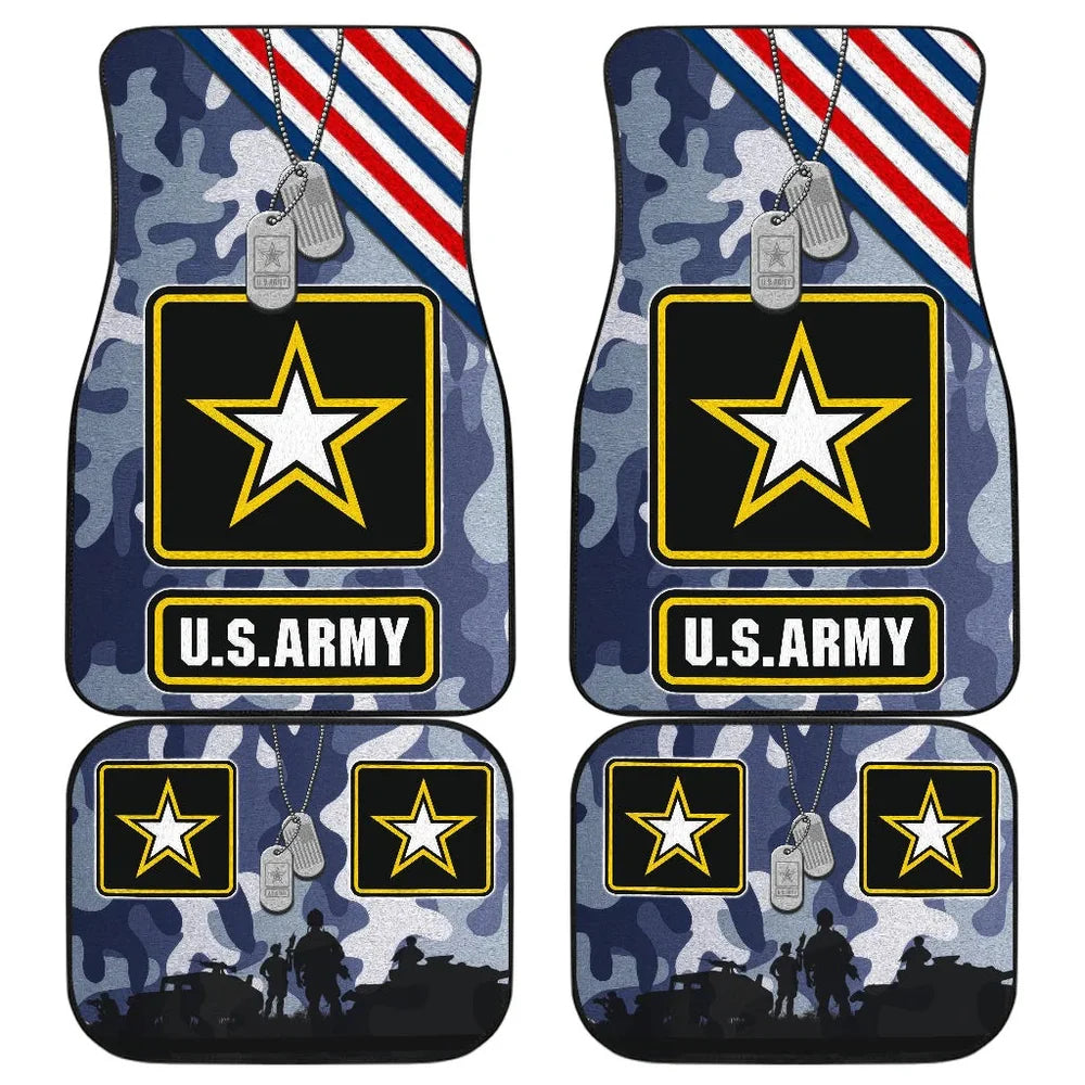 Veteran Car Mats US Army Silhouette Star Camo Pattern Car Floor Mats Blue