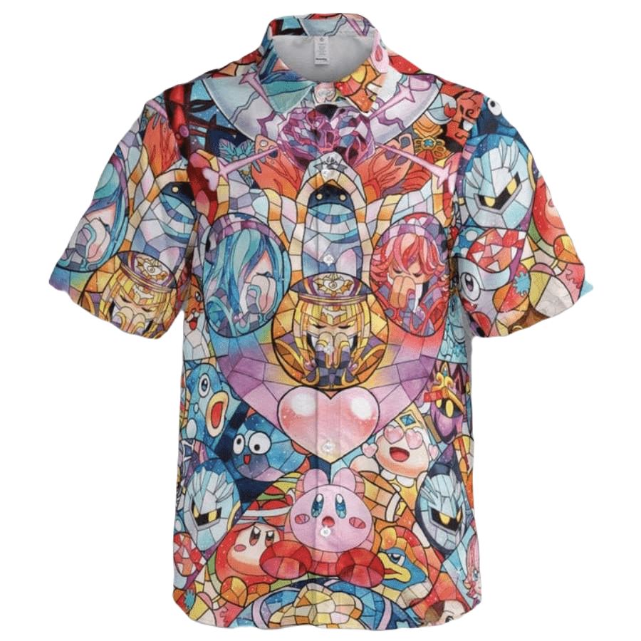 Kirby Hawaii Shirt Kirby Characters Stained Glass Pattern Hawaiian Shirt Colorful Unisex