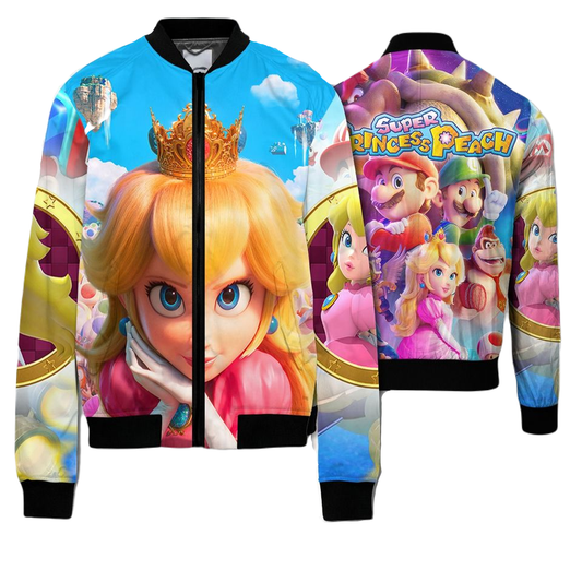 Mario Bomber Jacket Super Princess Peach Graphic Bomber Colorful Unisex