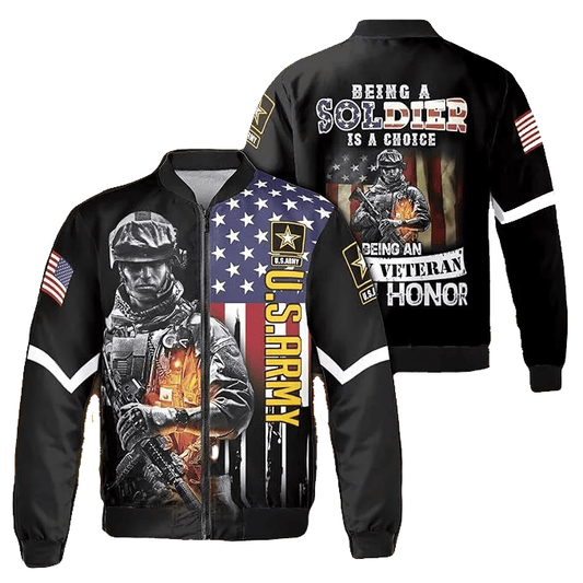 Veteran Bomber Jacket Being A Soldier Is A Choice Bomber Black Unisex