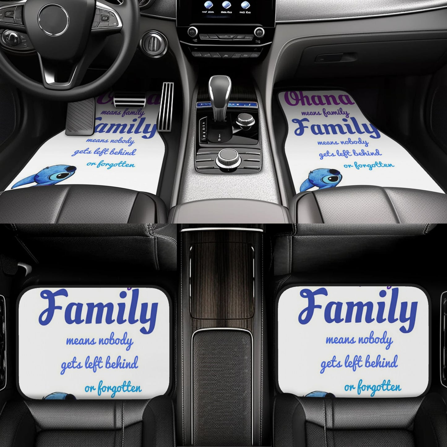 Stitch Car Mats Ohana Means Nobody Gets Left Behind Car Floor Mats White Blue