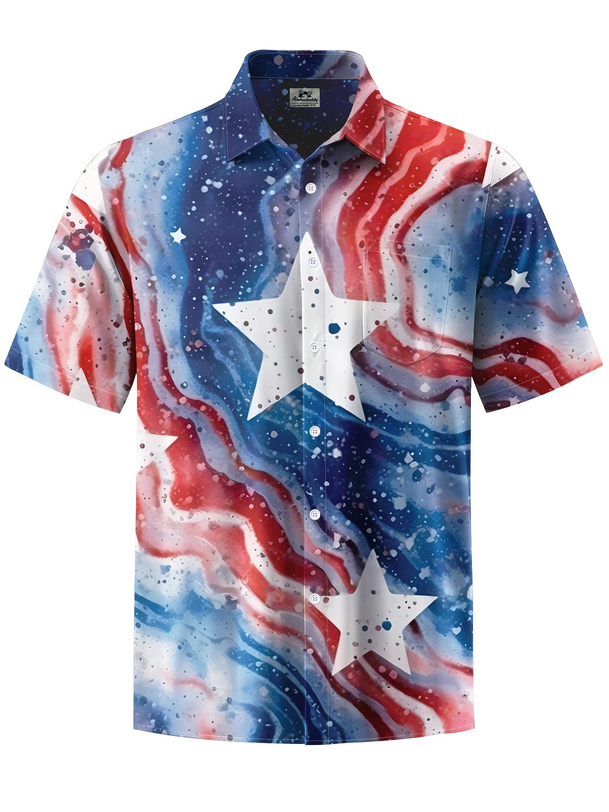 Alohadaddy® Casual American Star Print Art Moisture Wicking Men's Short Sleeve Shirt Big & Tall