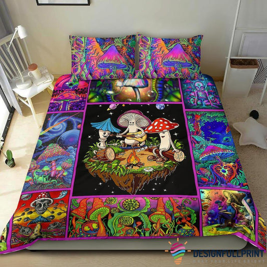 Mushroom Bedding Set Hippie Mushroom Psychedelic Pattern Duvet Covers Colorful Unique Gift