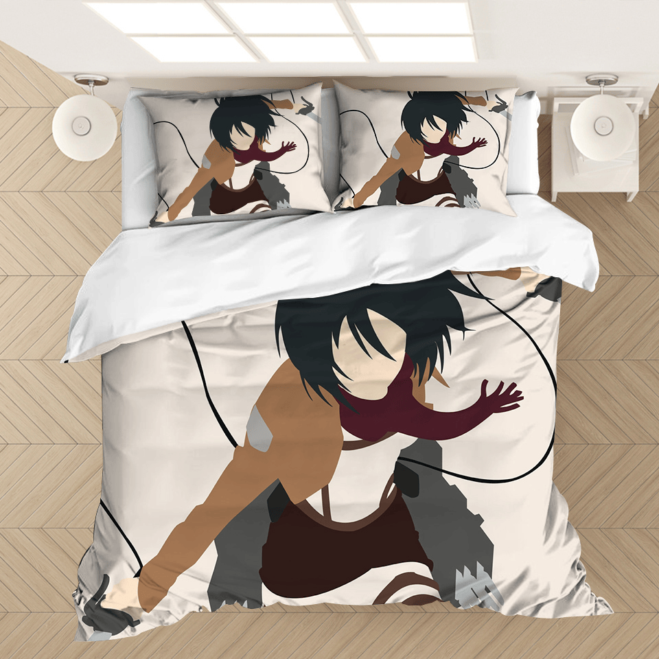 Attack On Titan Bedding Set Attack On Titan Mikasa Ackerman Silhouette Duvet Covers White Unique Gift