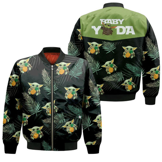 SW Bomber Jacket Yoda With Light Saber Rebel Alliance Symbol Bomber Black Green Unisex