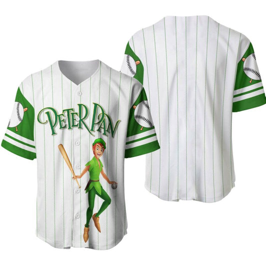 Disney Peter Pan Jersey Disney Character Peter Pan Hitter Player Graphic White Green Jersey Shirt Disney Peter Pan Baseball Jersey