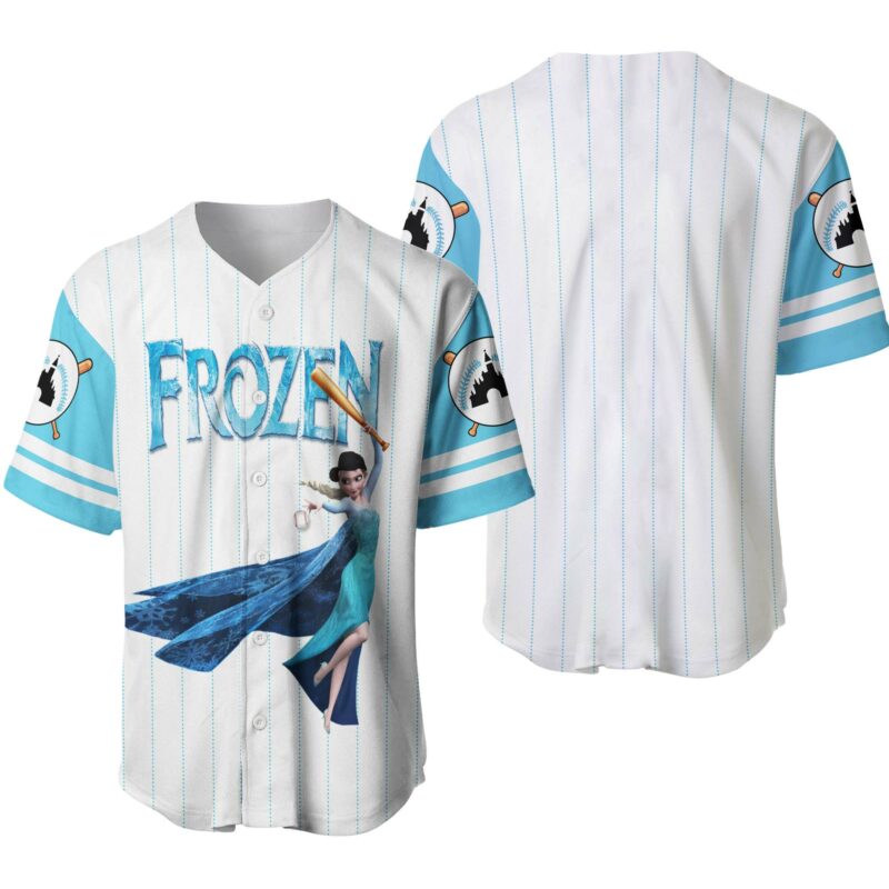 Disney Frozen Jersey Disney Frozen Character Elsa Hitter Player Graphic Blue White Jersey Shirt Disney Frozen Baseball Jersey