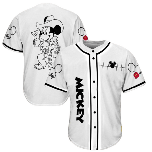 Mickey Jersey Disney Mickey Cowboy Graphic White Black Jersey Shirt Mickey Baseball Jersey Disney Baseball Jersey