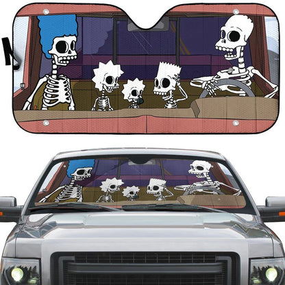 The Simpsons Car Sun Shade The Simpsons Skeleton Graphic Winshield Sun Shade White Brown