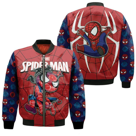 Spiderman Bomber Jacket Chibi Spiderman Graphic And Symbol Bomber Blue Red Unisex