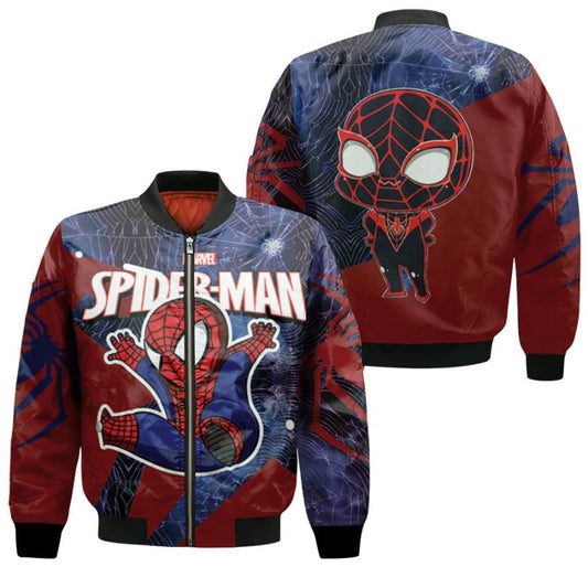 Spiderman Bomber Jacket Chibi Black Spiderman Symbol Bomber Blue Red Unisex