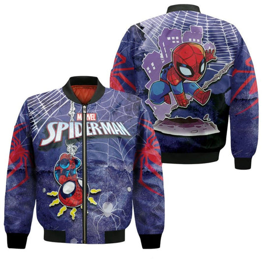 Spiderman Bomber Jacket Chibi Spiderman Upside Down Bomber Blue Unisex