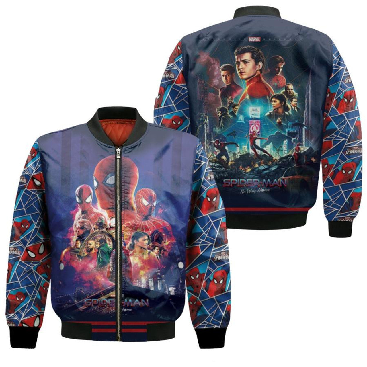 Spiderman Bomber Jacket Spiderman Multiveres Superheroes Graphic Bomber Blue Unisex