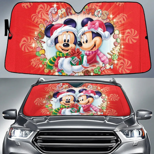 MM Car Sun Shade MM And Minnie Christmas Eve Winshield Sun Shade Red