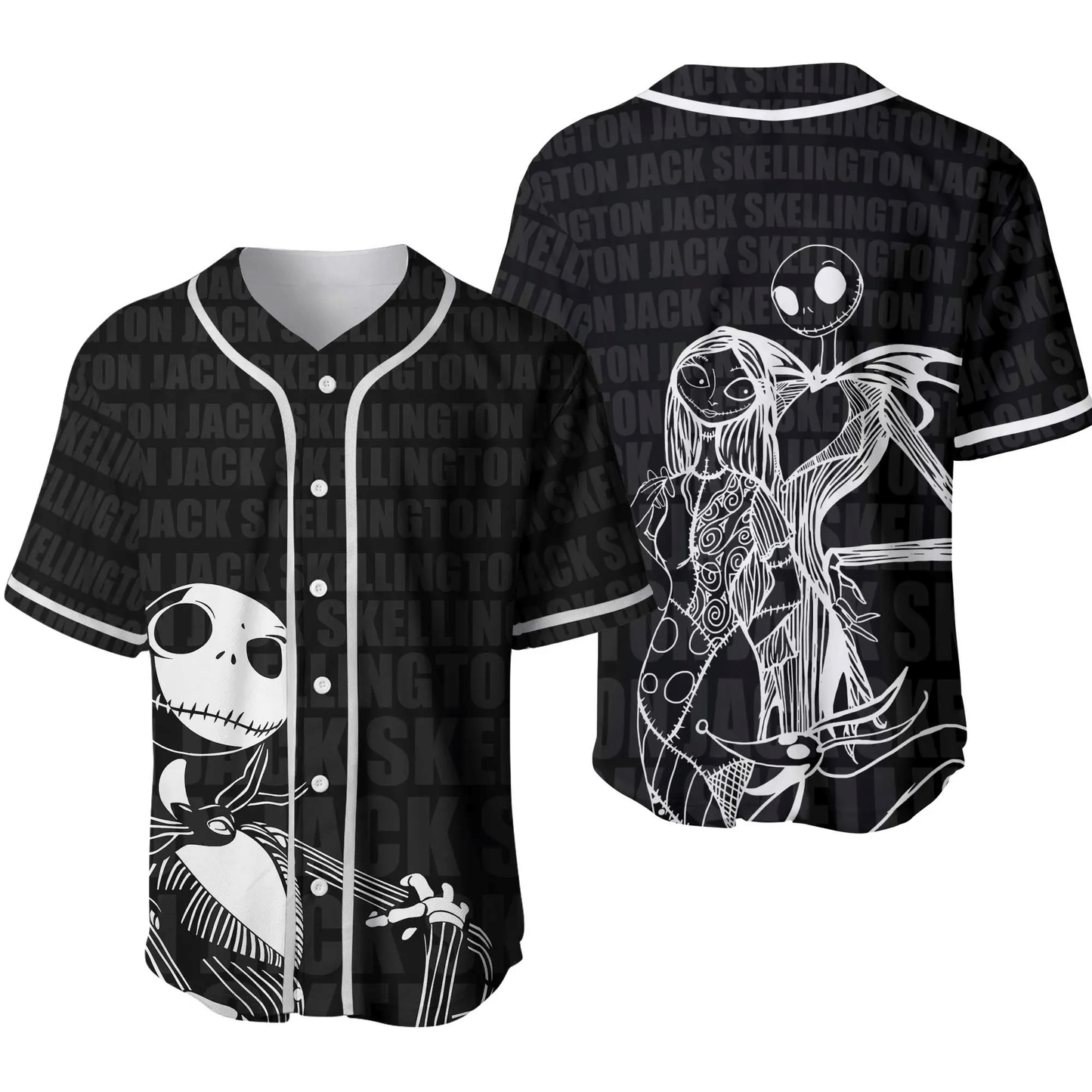 TNBC Jersey Jack Skellington And Sally Couple Black White Jersey Shirt TNBC Baseball Jersey